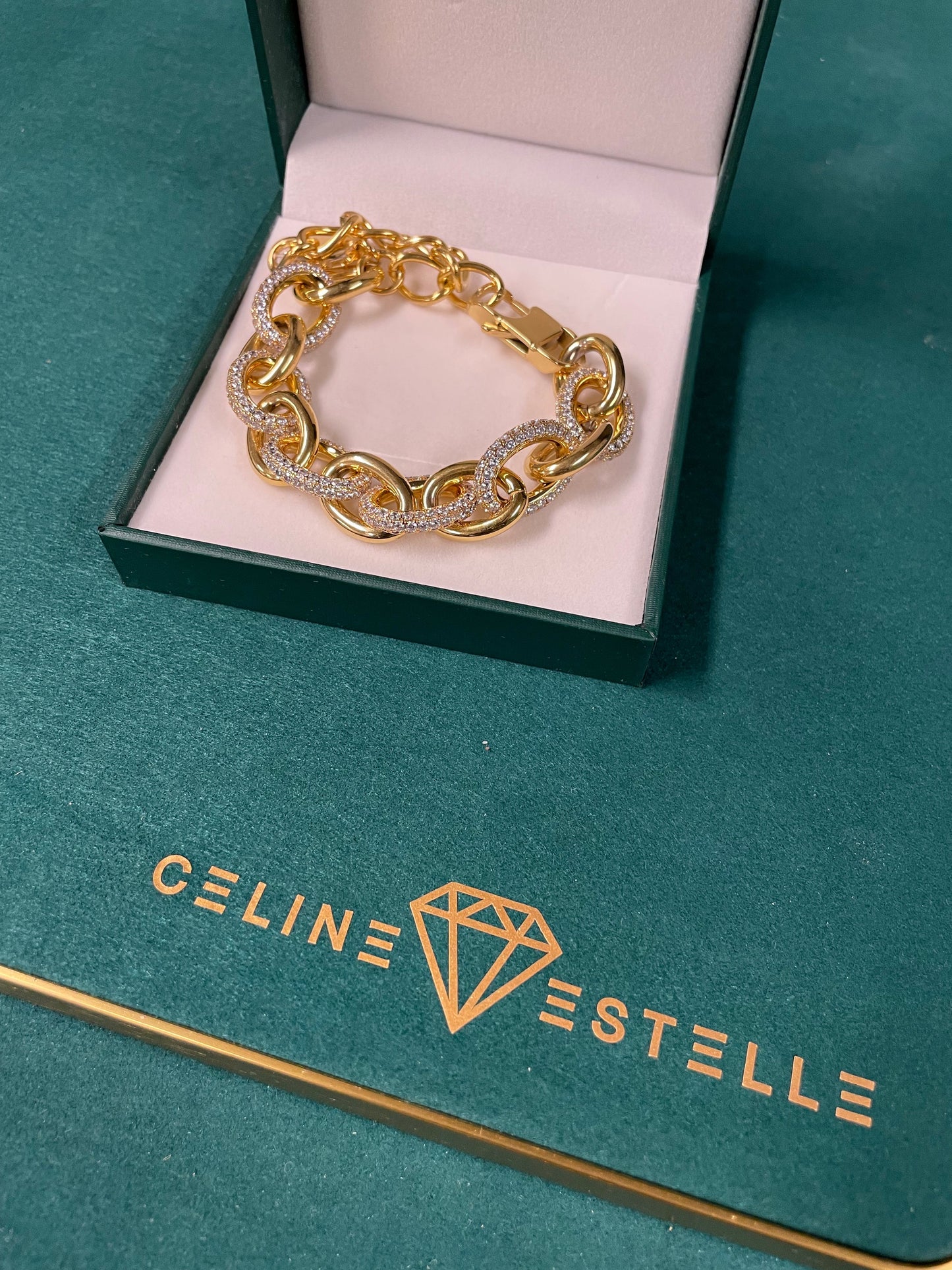 Stålarmband med 18K förgyllning och CZ 17+7 cm