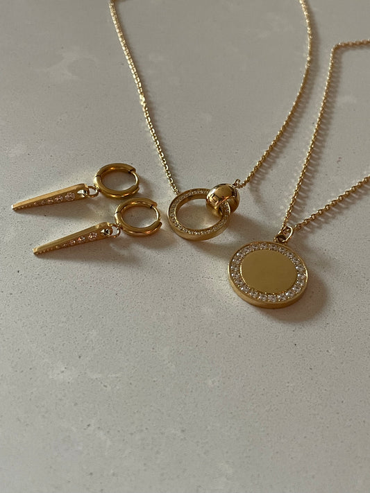 Stålhalsband med 18K förgyllning och CZ 50 cm