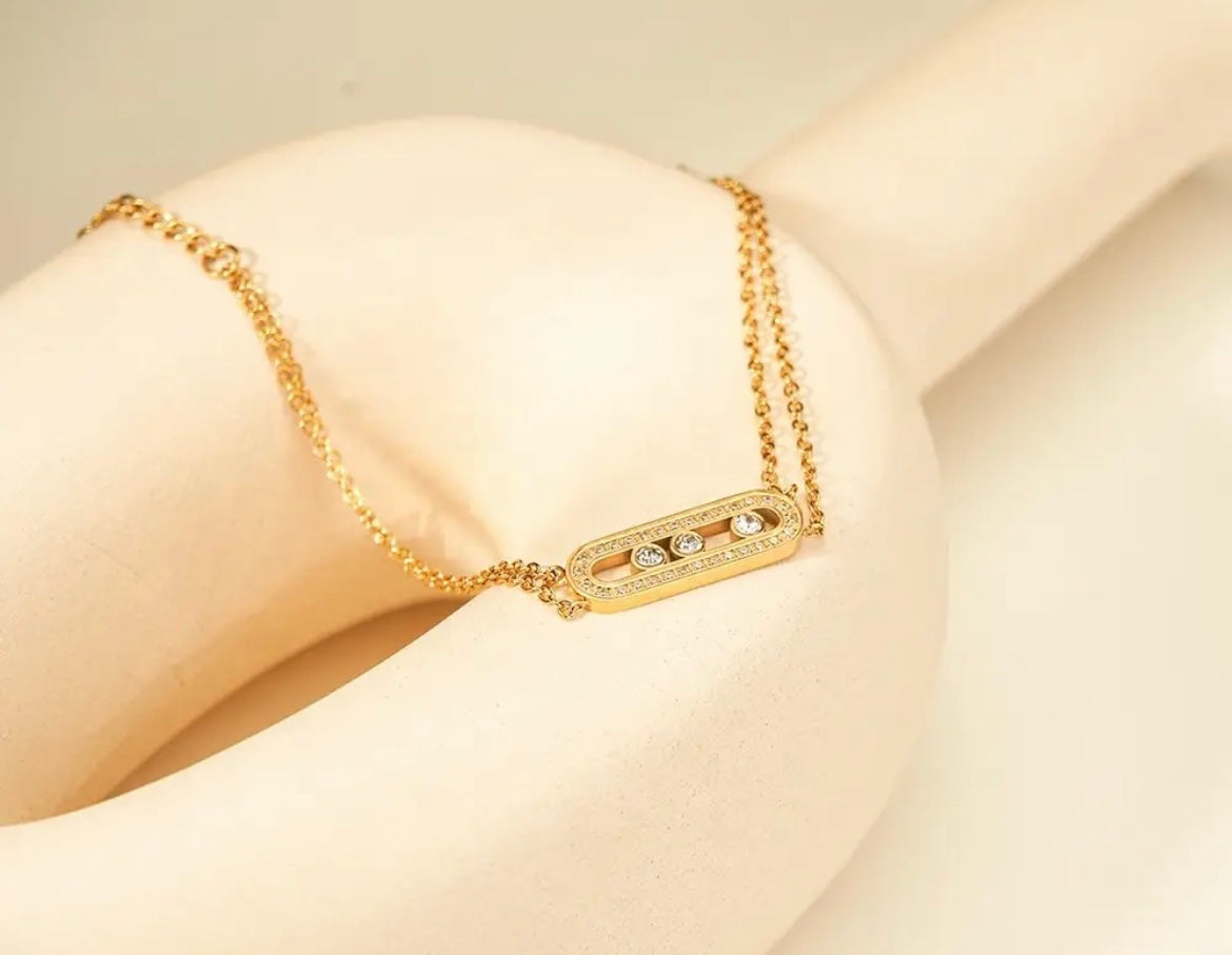 Stålhalsband med 18K förgyllning och CZ 40+5 cm