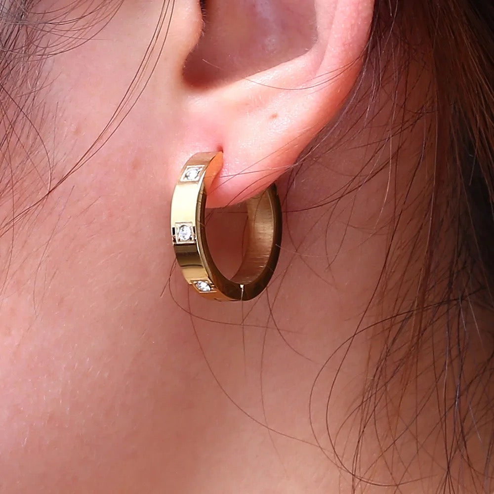 Stålörhängen med 18K förgyllning och CZ 20MM
