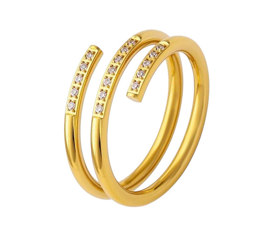 Stålring med 18K förgyllning och CZ