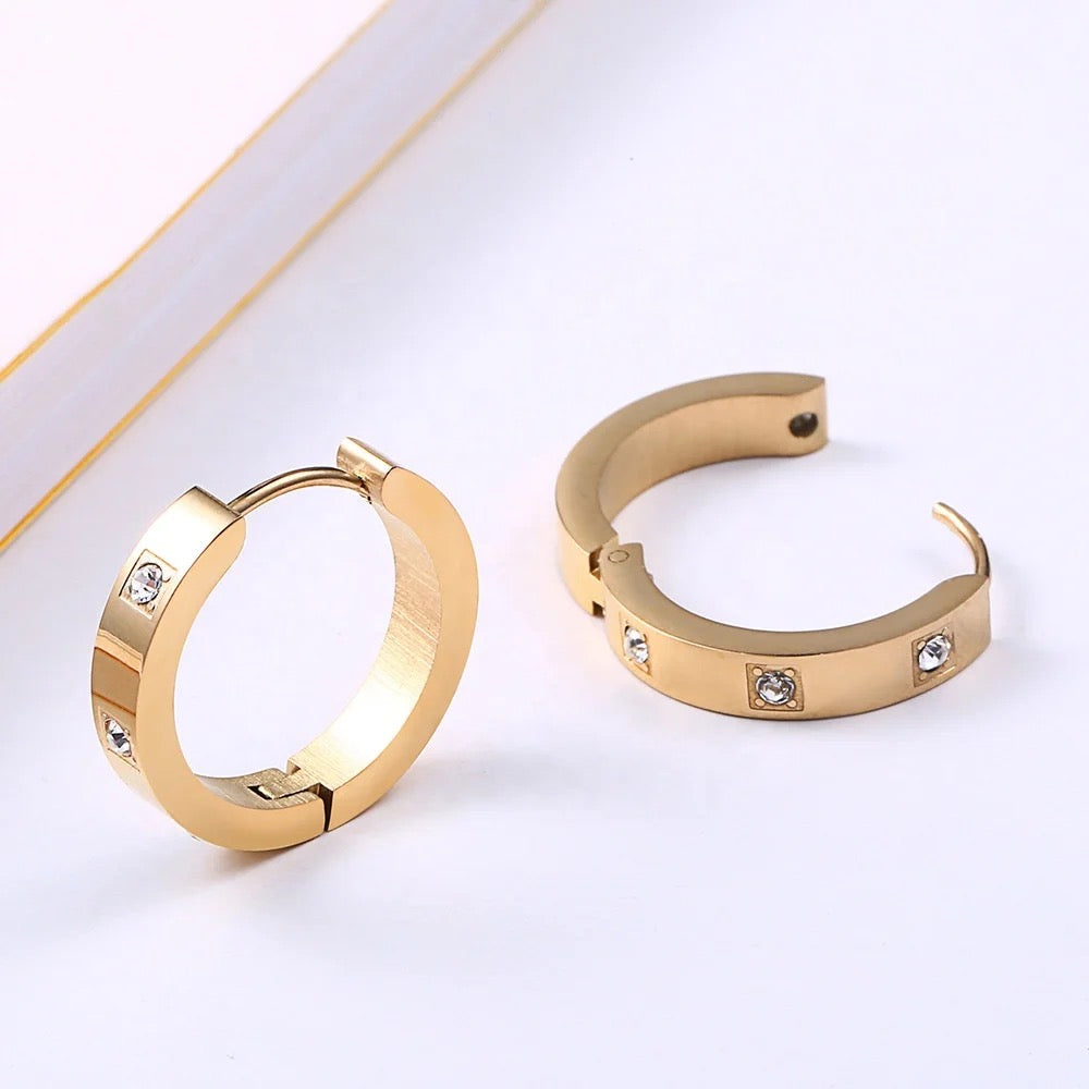 Stålörhängen med 18K förgyllning och CZ 20MM
