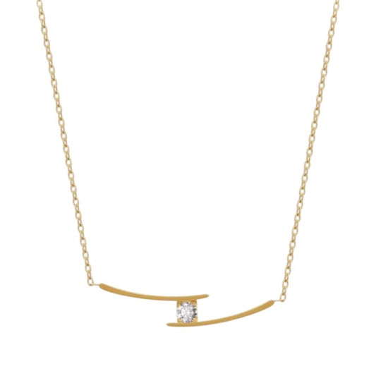 Stålhalsband med 18K förgyllning och CZ 40+5 cm