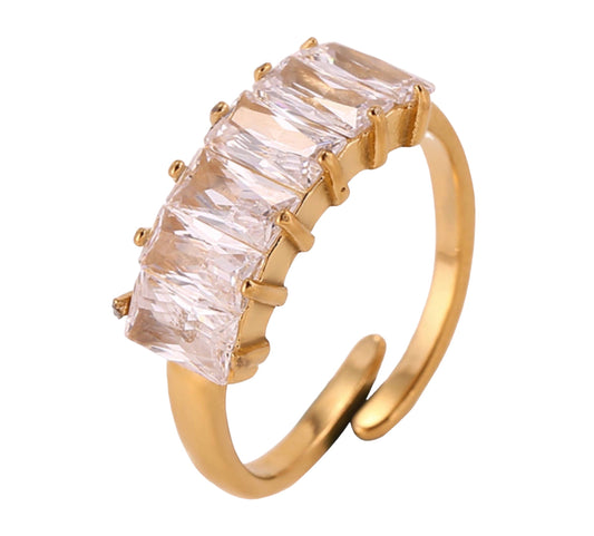 Stålring med 18K förgyllning och CZ - Reglerbar