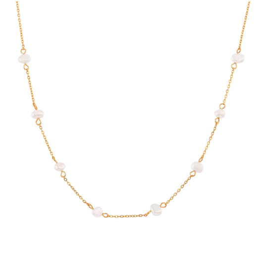 Stålhalsband med 18K förgyllning och Sötvattenpärlor 40+5 cm