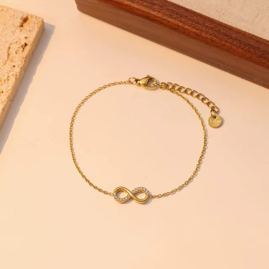 Stålarmband med 18K förgyllning och CZ 16.5+3 cm