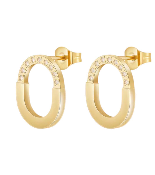 Stålörhängen med 18K förgyllning och CZ 15MM