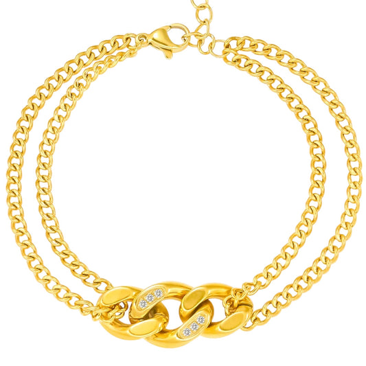 Stålarmband med 18K förgyllning och CZ 15+4 cm