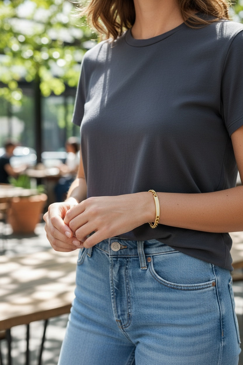 Stålarmband med 18K förgyllning och CZ 16+4 cm