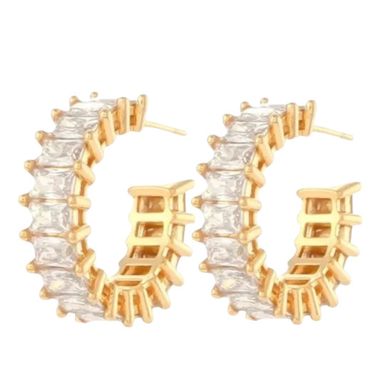 Stålörhängen med 18K förgyllning och CZ 22MM / 7MM