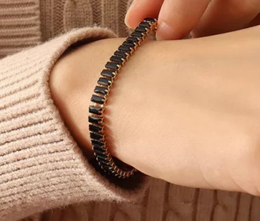 Stålarmband med 18K förgyllning och CZ 17 cm (6MM)