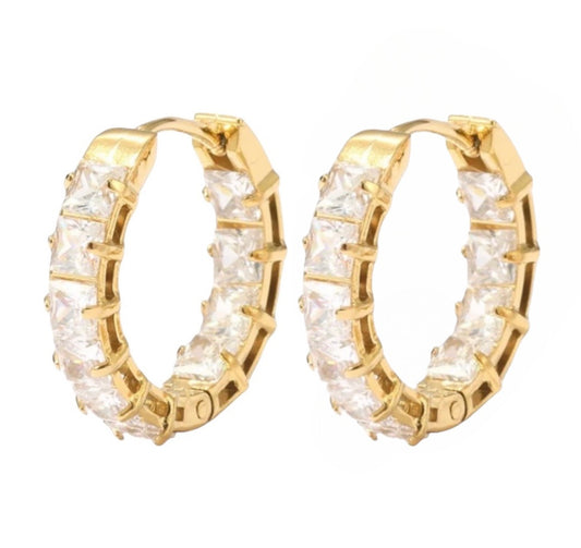 Stålörhängen med 14K förgyllning och CZ 19MM / 4MM