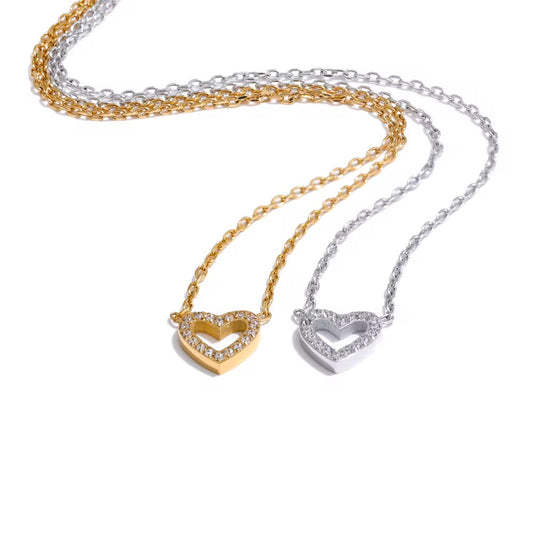 Stålhalsband med 18K förgyllning och CZ 41+6 cm