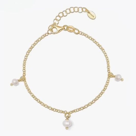 Stålarmband med 18K förgyllning och Sötvattenpärlor 16+4 cm