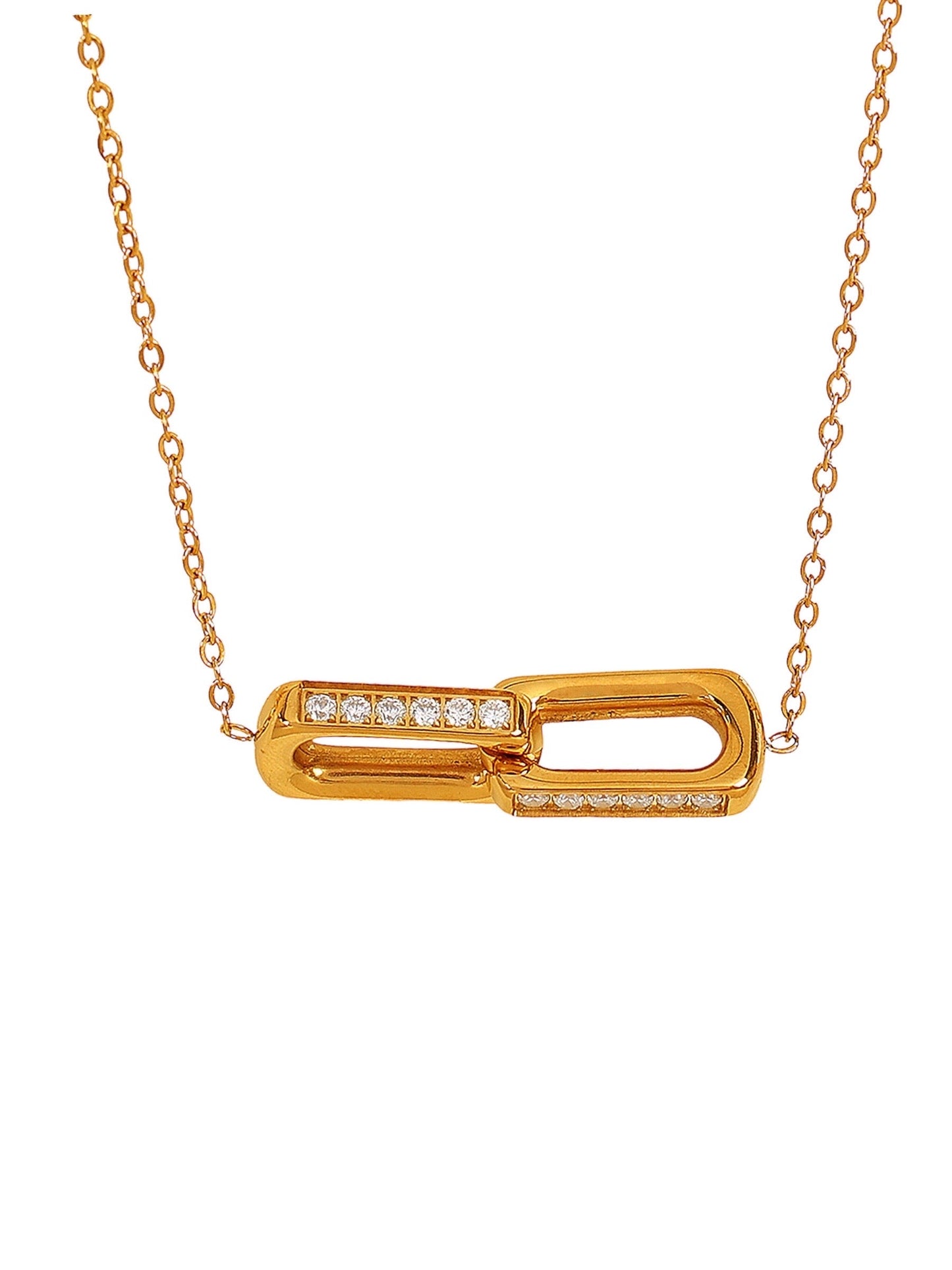 Stålhalsband med 18K förgyllning och CZ 42+5 cm