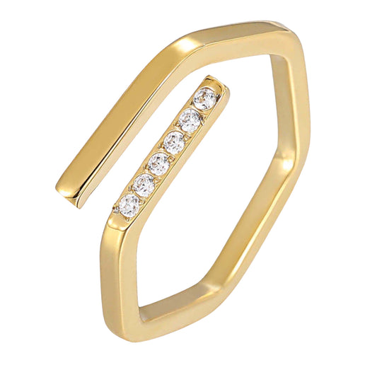 Stålring med 18K förgyllning och CZ - Reglerbar