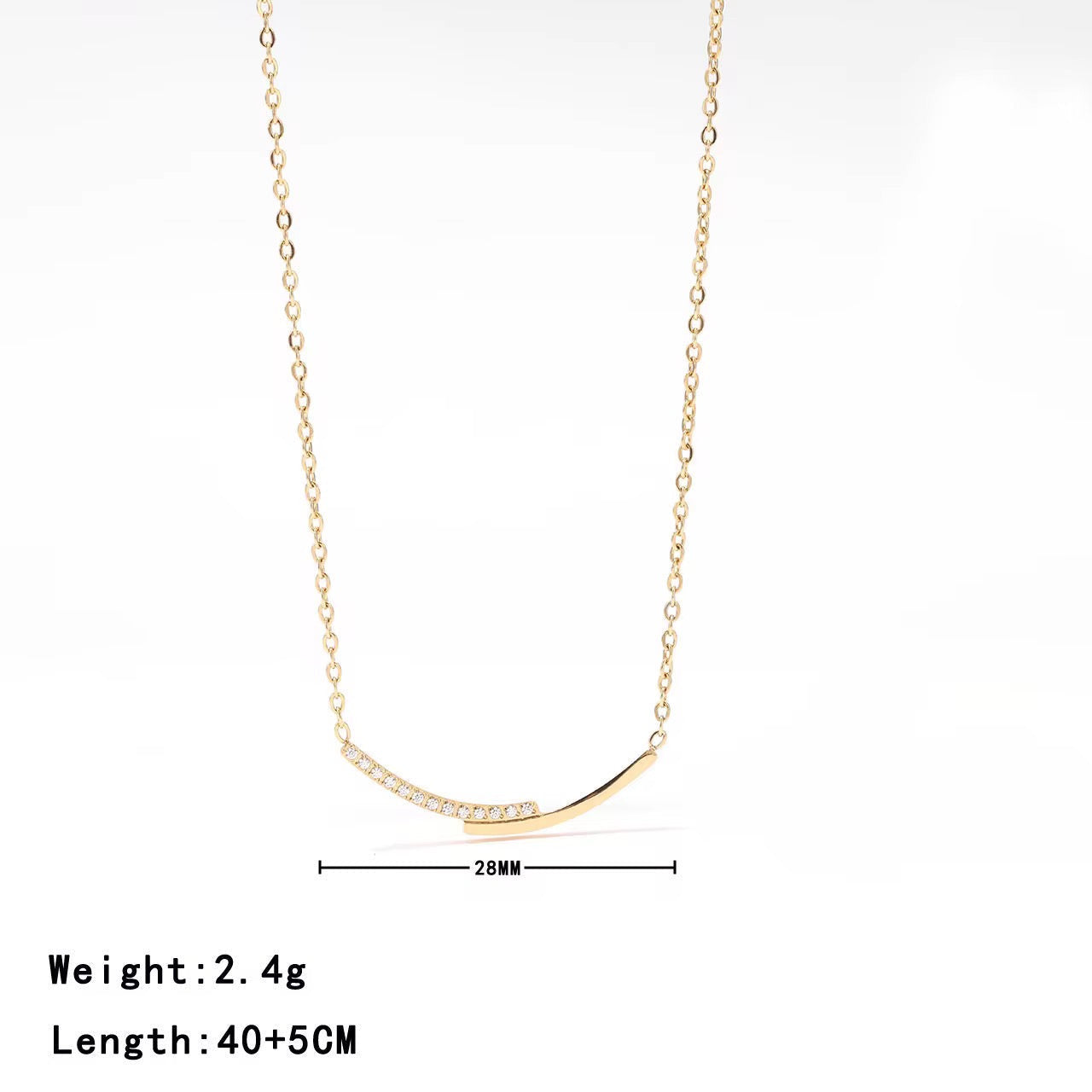 Stålhalsband med 18K förgyllning och CZ 40+5 cm