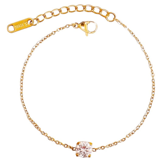 Stålarmband med 14K förgyllning och CZ 15+4 cm