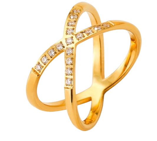 Stålring med 18K förgyllning och CZ