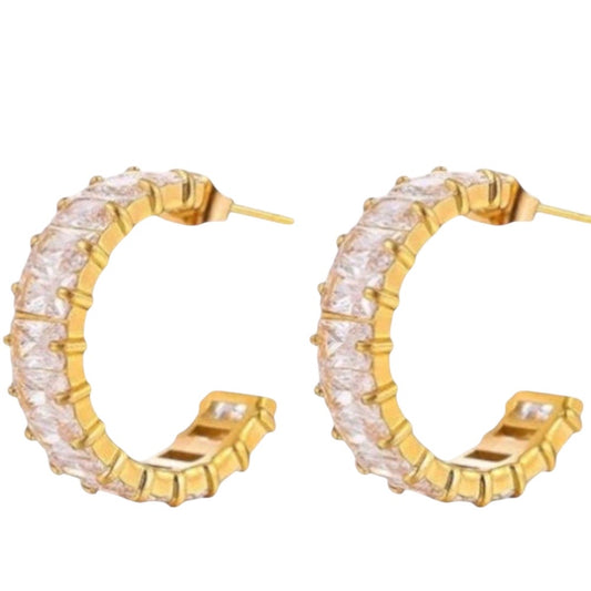 Stålörhängen med 18K förgyllning och CZ - Rektangulära 22MM / 6MM