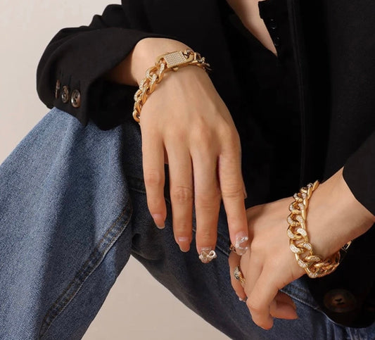 Stålarmband med 18K förgyllning och CZ 20 cm