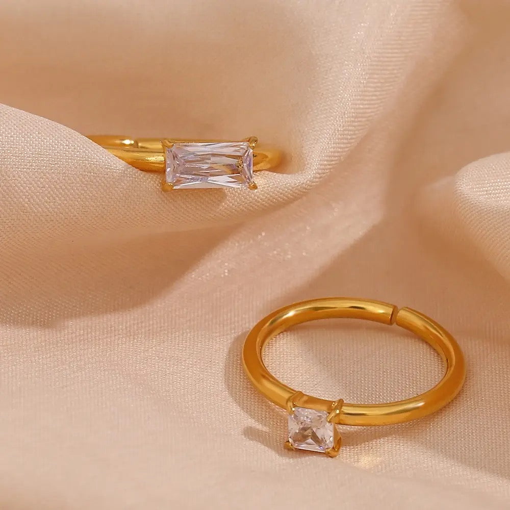 Stålring med 18K förgyllning och CZ - Reglerbar