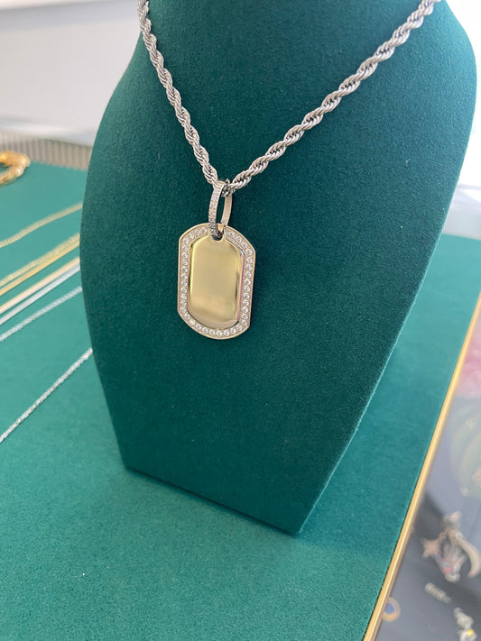 Stålhalsband med CZ 40+5 cm