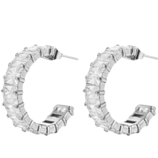 Stålörhängen med CZ - Rektangulära - Fyrkantiga 22MM / 6MM