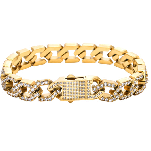 Stålarmband med 18K förgyllning och CZ 19CM