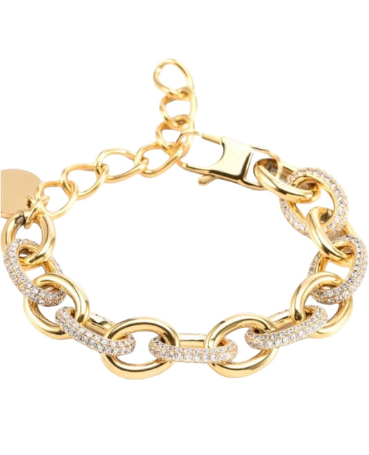 Stålarmband med 18K förgyllning och CZ 17+7 cm