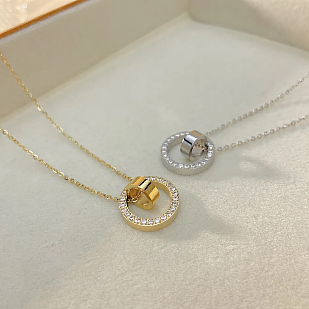Stålhalsband med 18K förgyllning och CZ 40+5 cm