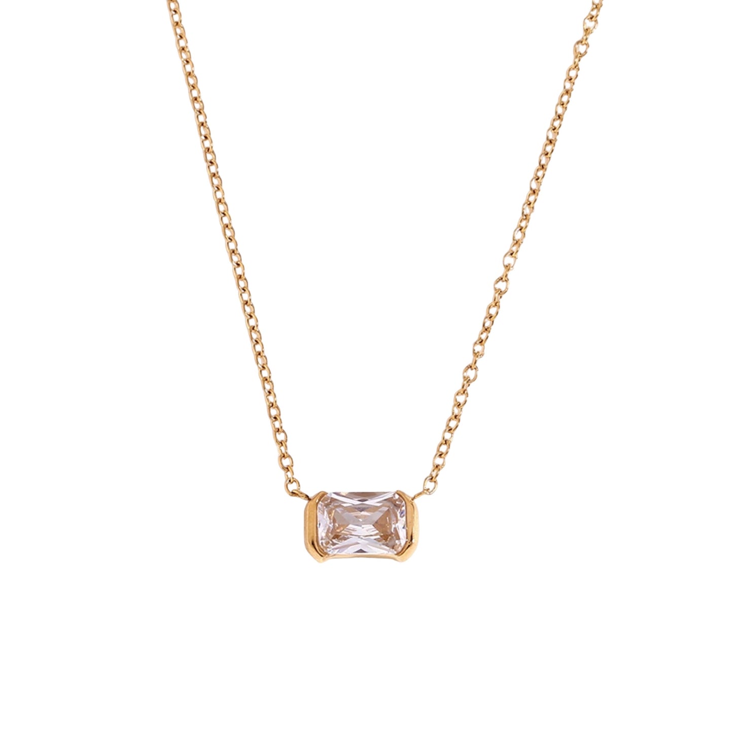 Stålhalsband med 18K förgyllning och CZ 40+5 cm
