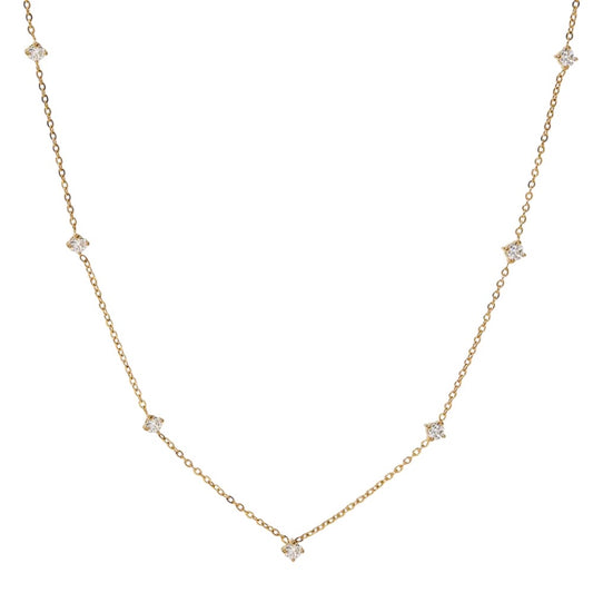 Stålhalsband med 18K förgyllning och CZ 41+5 cm