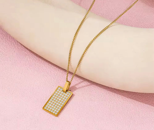 Stålhalsband med 18K förgyllning och CZ 41,5+5 cm