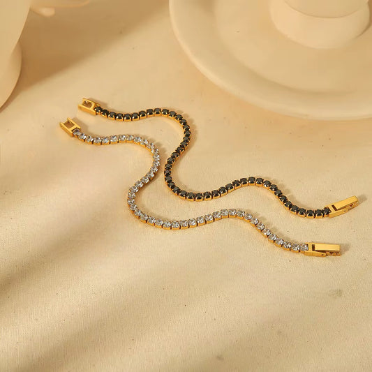 Stålarmband med 18K förgyllning och CZ 17,5 cm (3MM)