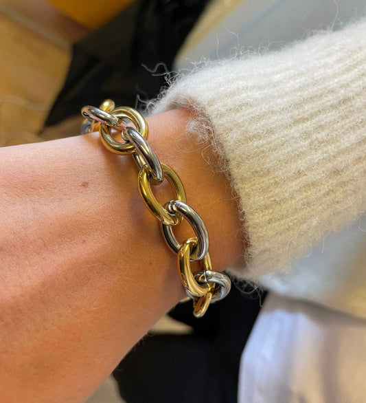 Stålarmband med 18K förgyllning 17+7 cm