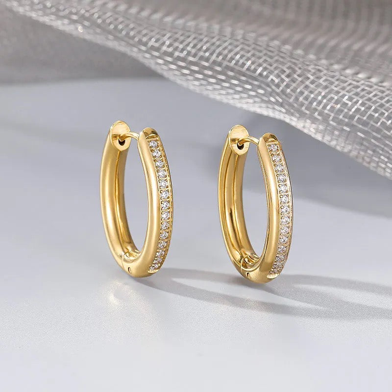 Stålörhängen med 18K förgyllning och CZ 24MM / 20MM