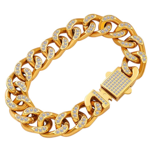 Stålarmband med 18K förgyllning och CZ 20 cm