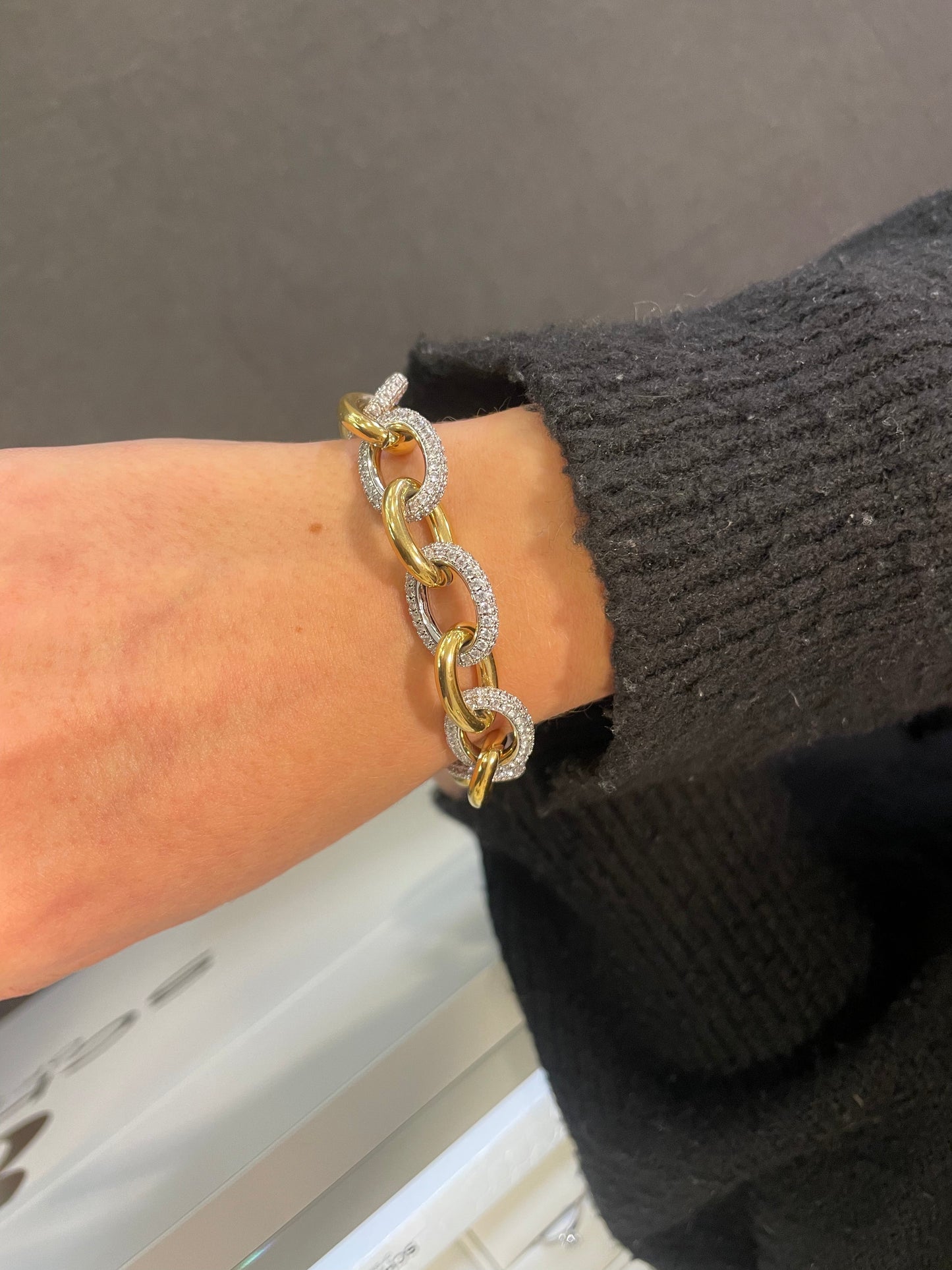 Stålarmband med 18K förgyllning och CZ 17+7 cm