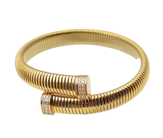 Stålarmband med 18K förgyllning och CZ - Flexibelt