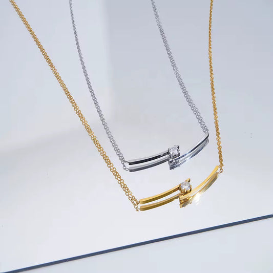 Stålhalsband med CZ 40+5 cm