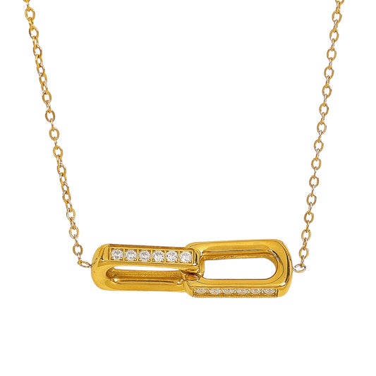 Stålhalsband med 18K förgyllning och CZ 42+5 cm