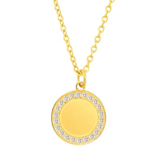 Stålhalsband med 18K förgyllning och CZ 42+5 cm