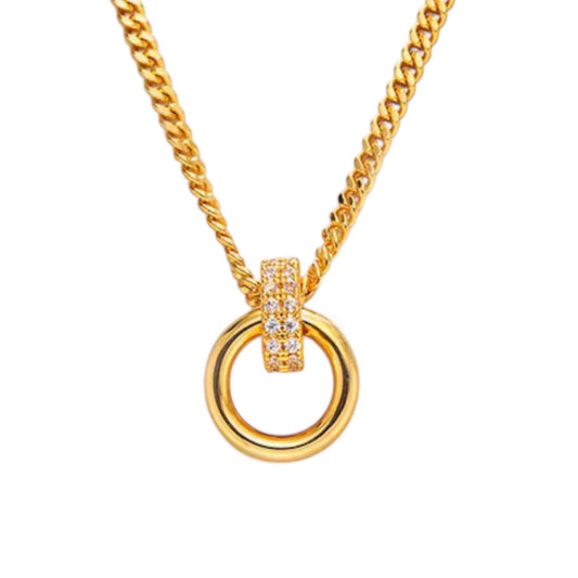 Stålhalsband med 18K förgyllning och CZ 40+5 cm