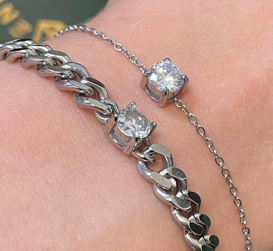Stålarmband med CZ 16+5 cm