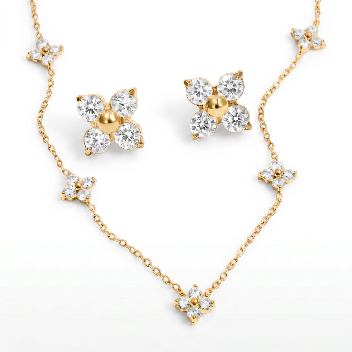 Stålhalsband med 18K förgyllning och CZ 41+5 cm