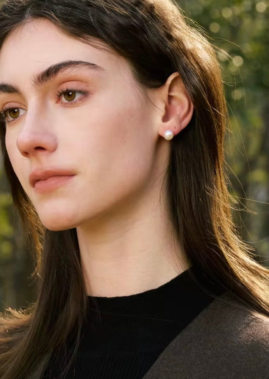 Stålörhängen med 18K förgyllning och Sötvattenpärla 6MM