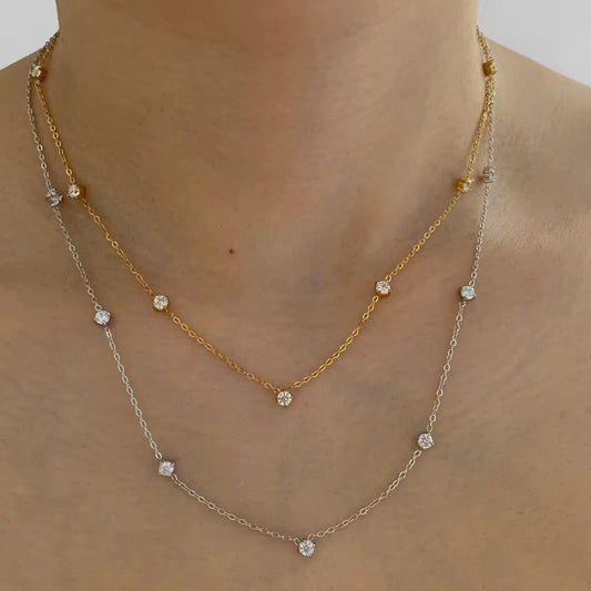 Stålhalsband med 18K förgyllning och CZ 41+5 cm