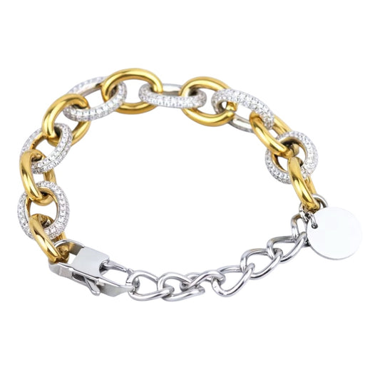 Stålarmband med 18K förgyllning och CZ 17+7 cm