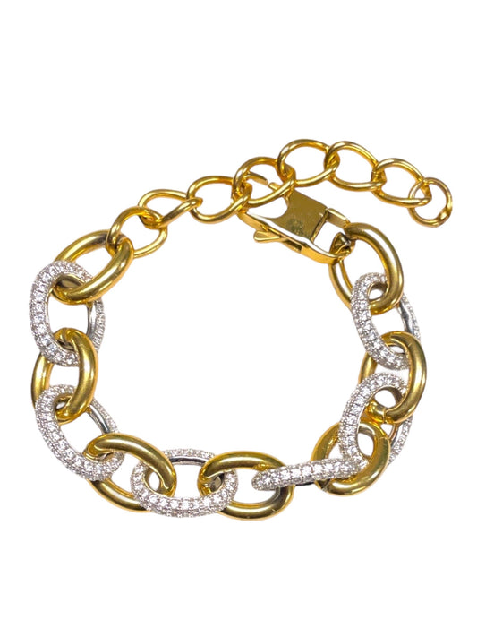 Stålarmband med 18K förgyllning och CZ 17+7 cm